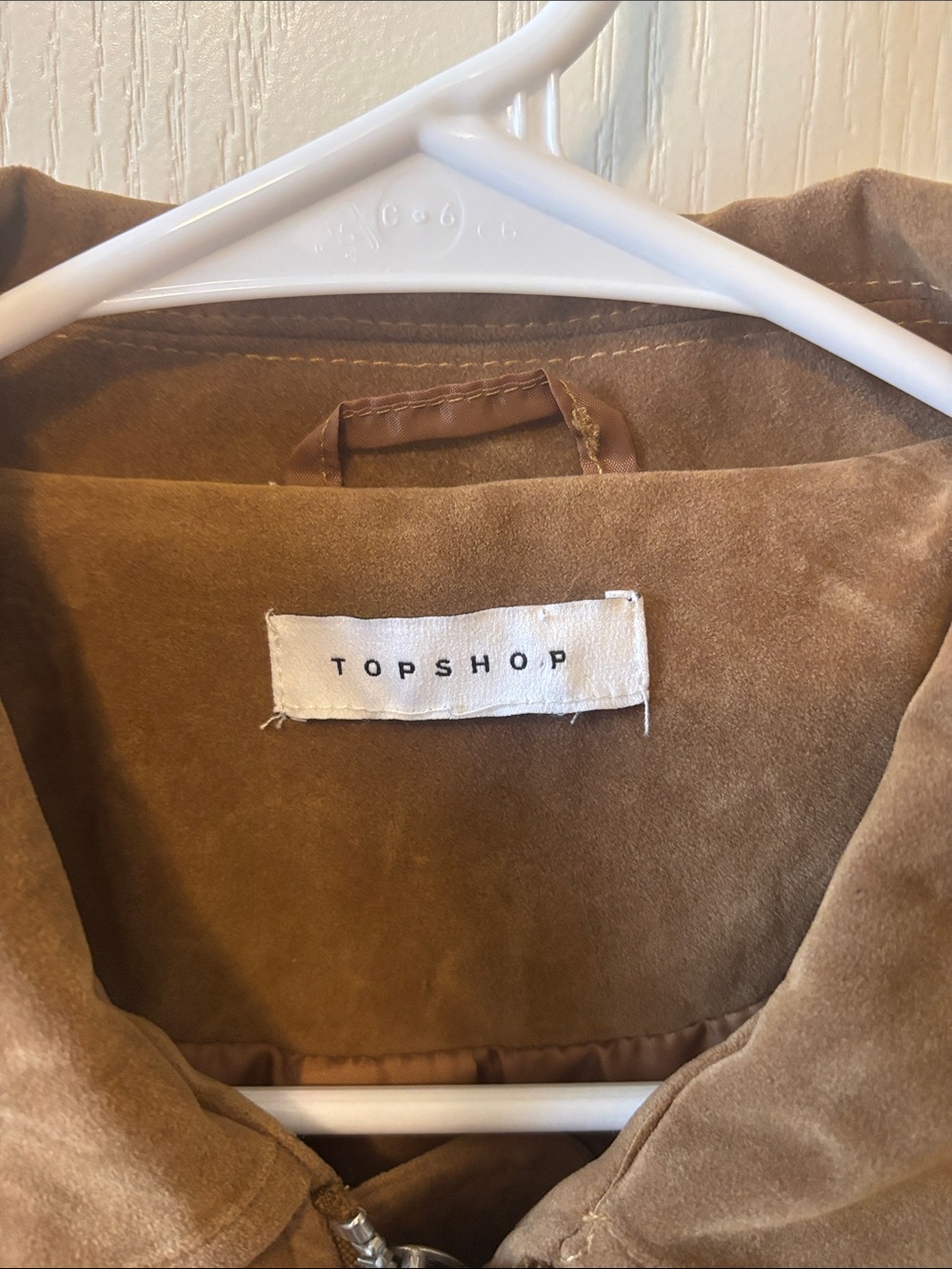Topshop Camel Faux Suede Cropped Bomber Jacket - Picture 2 of 11